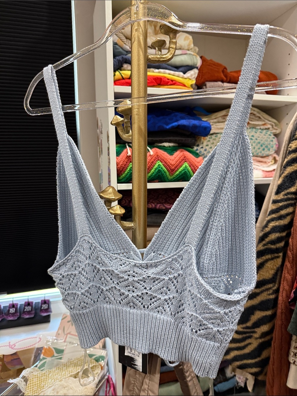 New Arden B Light Blue Crochet Tie-Front Cropped Camisole medium knit cotton - Picture 5 of 5